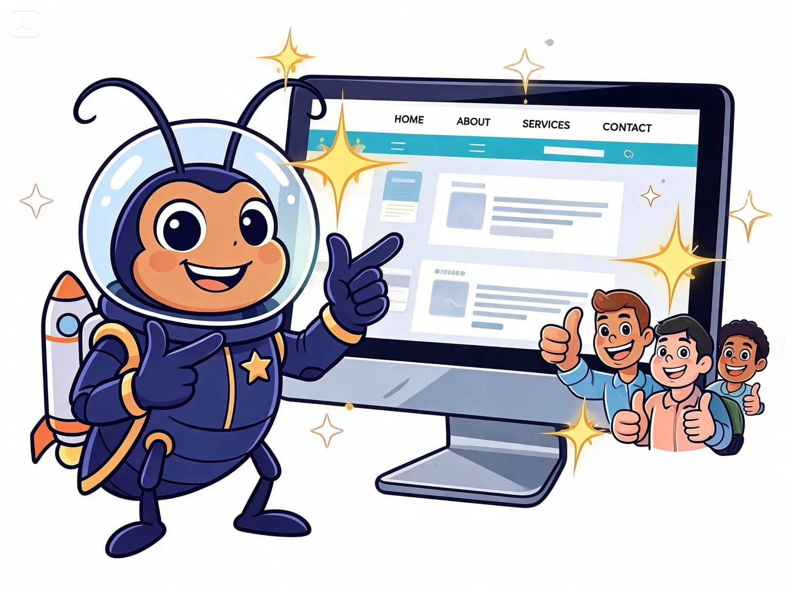 Maskot autoaja bangga tunjukin website profesional keren